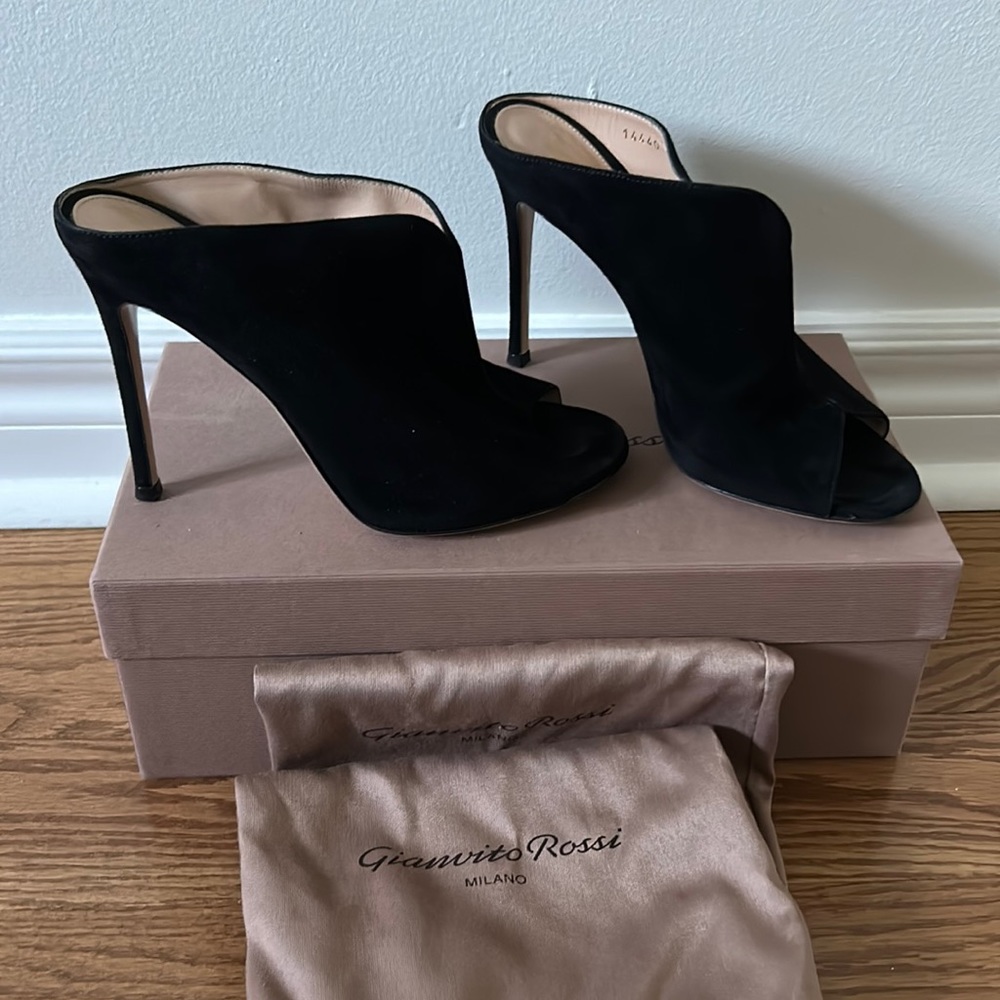 Black suede peep toe sandals -Gianvito Rossi size 7